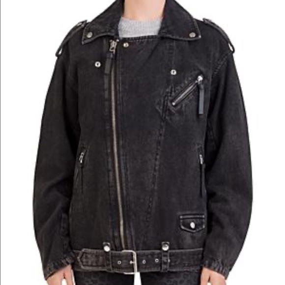 The Kooples Motor Jean Jacket Distressed Black L